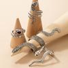 Exaggerated snake ring four-piece set, retro style diamond-set animal ring set