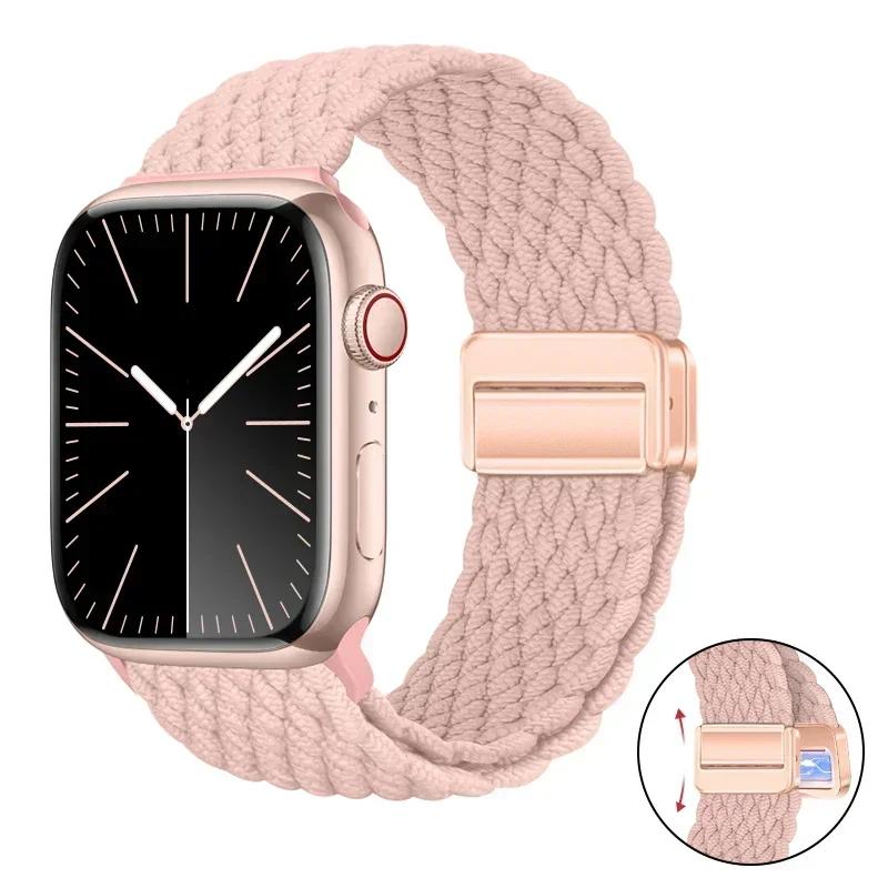 Magnetic Braided Loop Strap For Apple Watch Band 45mm 41mm 44mm 42mm 46mm Ultra 3 49mm Nylon Bracelet iWatch 11 10 9 8 7 6 5 SE