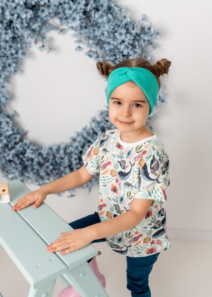 OPASKA NA GŁOWĘ DZIECIĘCA NIEMOWLĘCA KOLOROWA BAWEŁNIANA Neozieleń 34-40 cm
