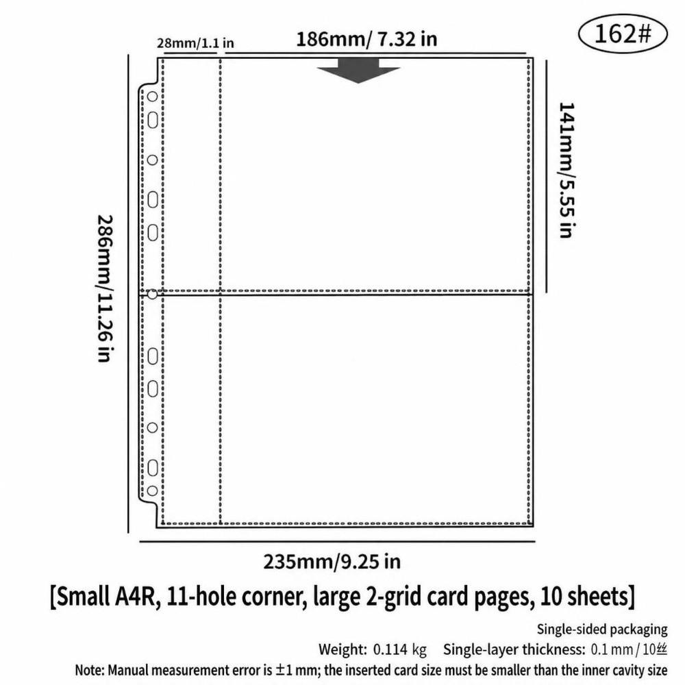 10pcs Single Side Binder Card Sleeves Pages 11 Holes Card Storage Sheets  4/6/7 Inch Postcards