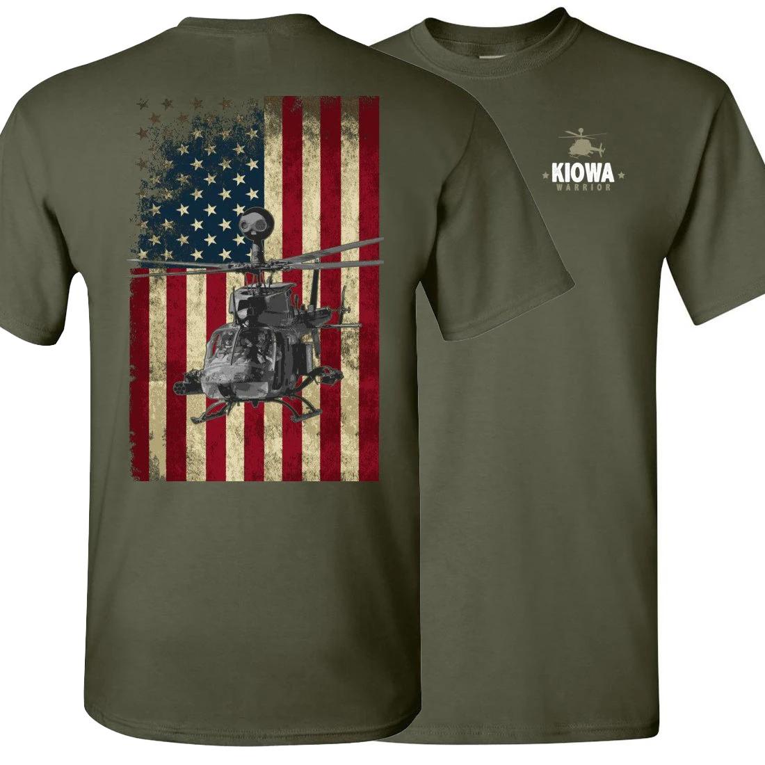 

Novel American Flag OH-58 Kiowa Reconnaissance Helicopter T-Shirt. Summer Cotton Short Sleeve O-Neck Mens T Shirt New S-3XL 4XL