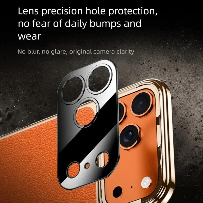 Premium Full Grain Leather Case For iPhone 17 Air Pro Max Luxury Cover Electroplating Frame