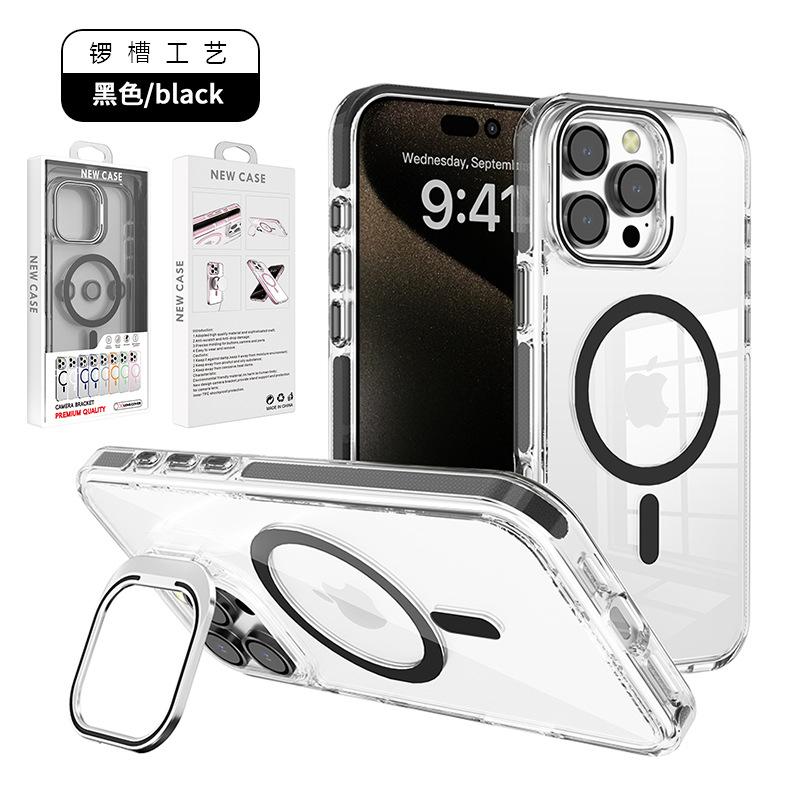 Applicable To Iphone16 Transparent Magnetic Mobile Phone Case, Apple 15pro Mobile Phone Case Lens Holder Case with Lens Film