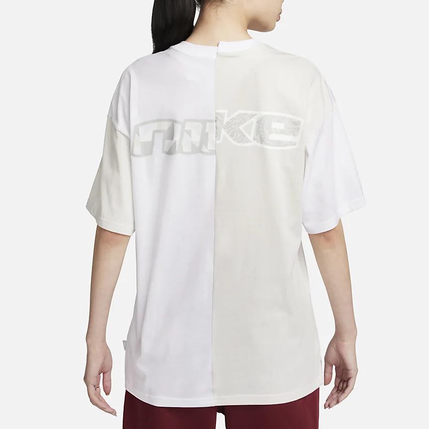 Nike Logo Print Sports Training Casual American Retro Round Neck Short Sleeve Drop Shoulder T-Shirt Women Tops White FQ0366-030