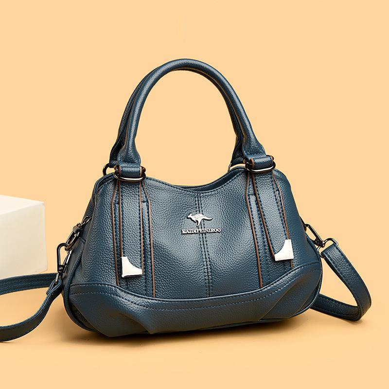 Fashion Three-layer Pocket Handbag, Trendy Leather Texture, Middle-aged Woman's Single-shoulder Bag