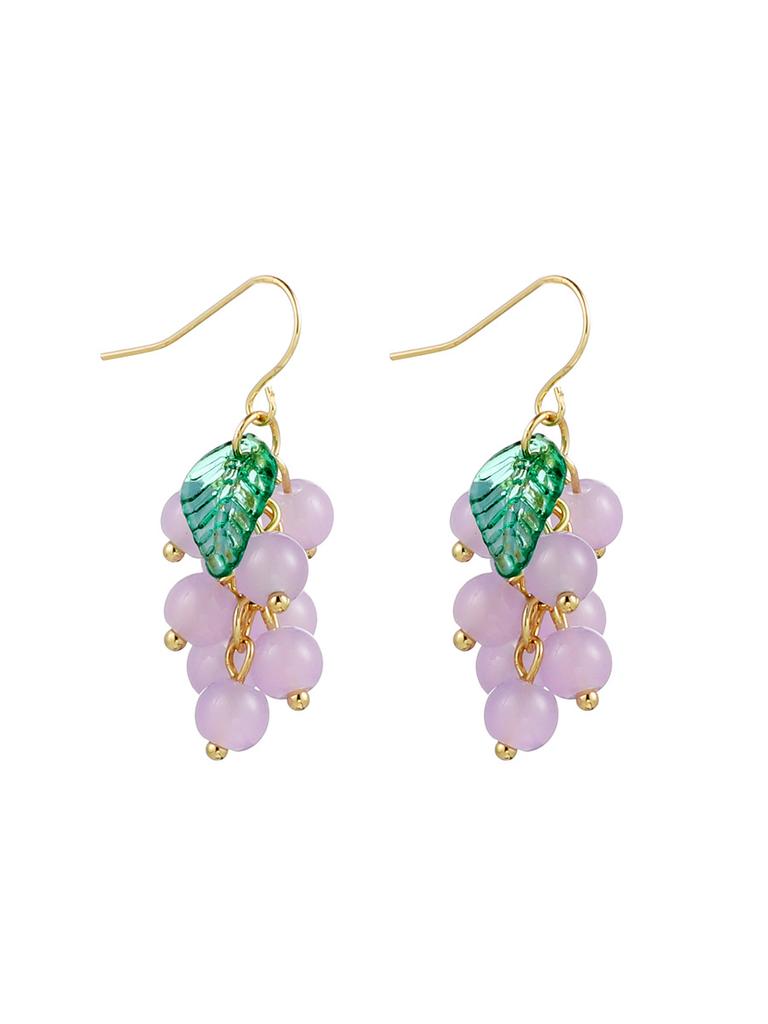 Sweet Summer Xiaoqing Sweet Beaded Ear Hook Temperament Purple Grape Fruit Earrings Fashion Personalized Ear Jewelry Women
