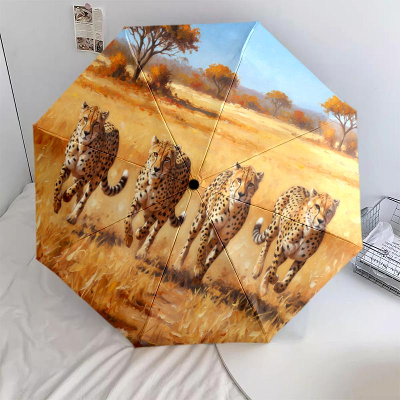 1 PC Automatic Folding Umbrella - Golden Leopard Pattern, Portable & Foldable Design with 8 Ribs, Christmas Birthday Gifts