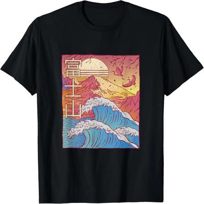 Mount Fuji and Ocean Waves T-Shirt
