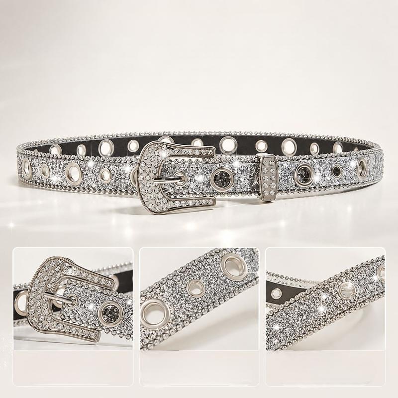 Women's Sparkly Punk Waist Belt Rhinestone Studded Glitter Crystal Buckle 1Pcs for Club Rave Events