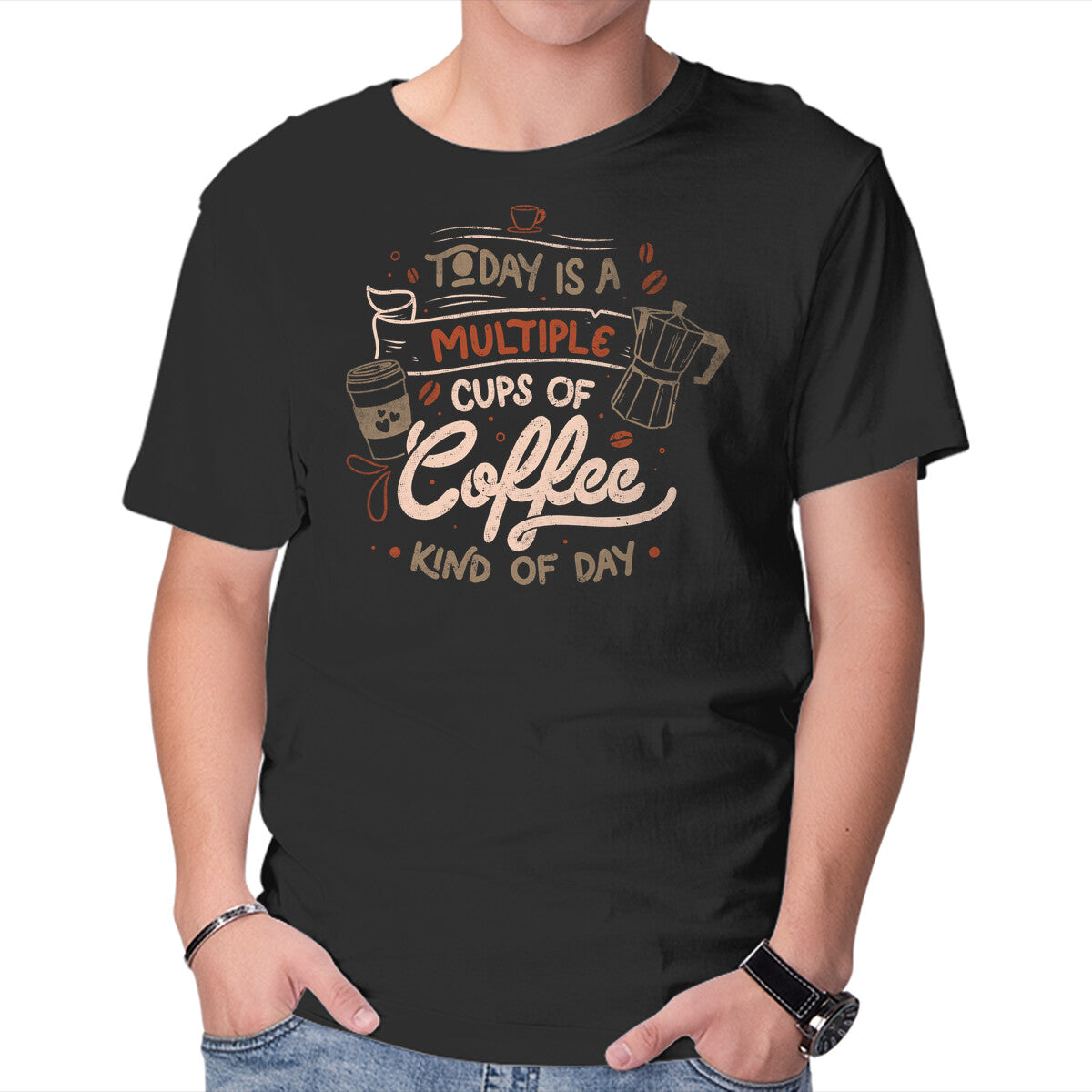 Unisex Crew Neck T-Shirt Multiple Cups Of Coffee Graphic Short Sleeve Casual Tee S