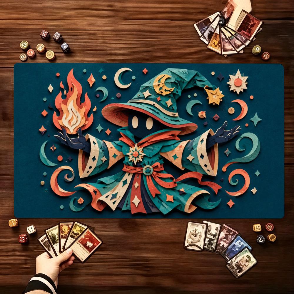 Vintage Celestial Wizard Pattern Large Game Playmat Non Slip Rubber Table Mat Stitched Edge For Card Game Laptop Gaming