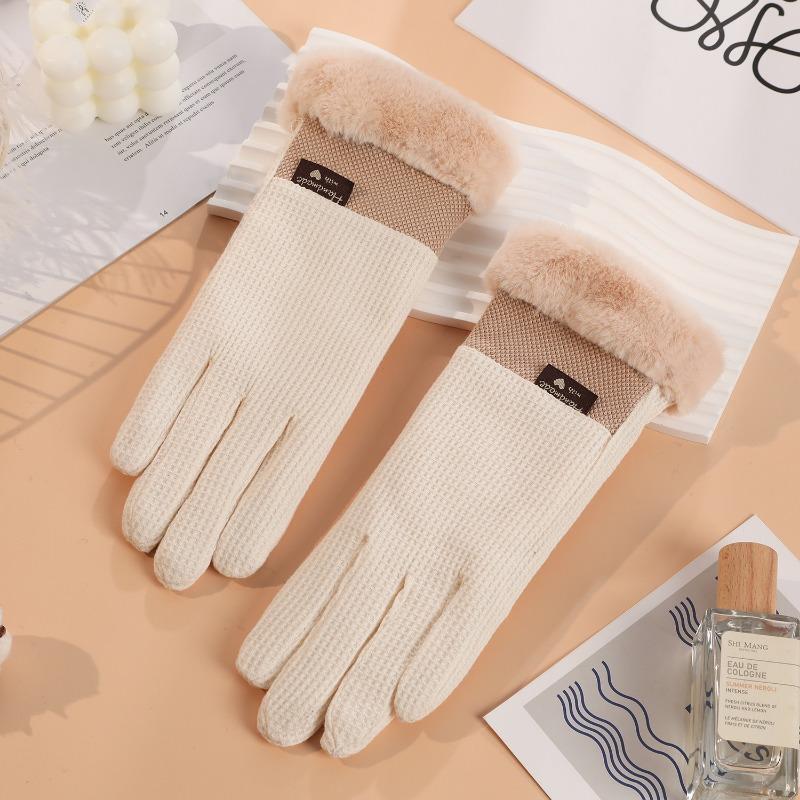 Warm gloves autumn and winter ladies cute waffle driving cold proof piled thickened outdoor riding touch screen gloves