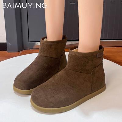 Flats Women Snow Ankle Boots Suede Short Plush Designer Cotton Shoes Women 2025 Trend Winter Warm Casual Comfort Botas De Mujer