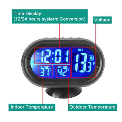 Accesorios de Interior 3 en 1 Voltímetro para Coche Termómetro Retroiluminado LCD Reloj Noctilucente Digital 12 V/24 V Electrónica para Coche