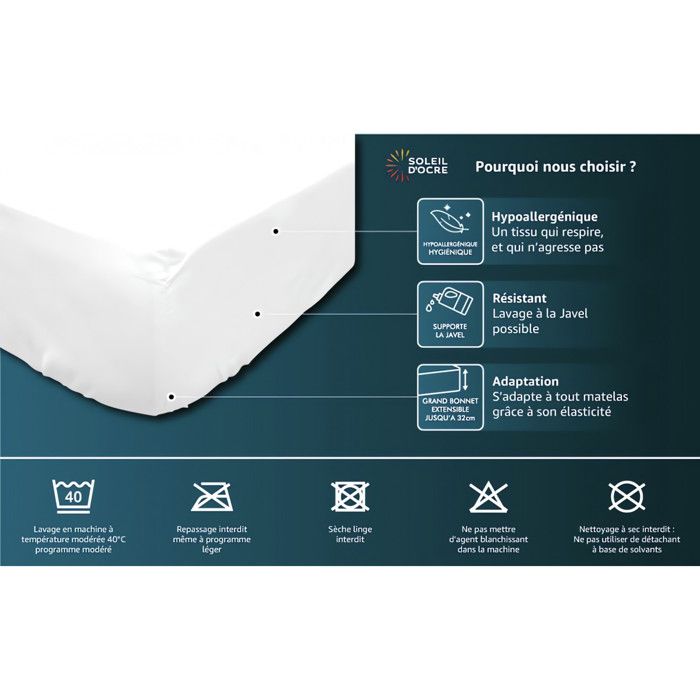 Protège matelas en coton 140x190 cm MOLLETON, par Soleil d'ocre