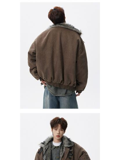 Men's Retro American Style Fur Collar Thickened Winter Jacket