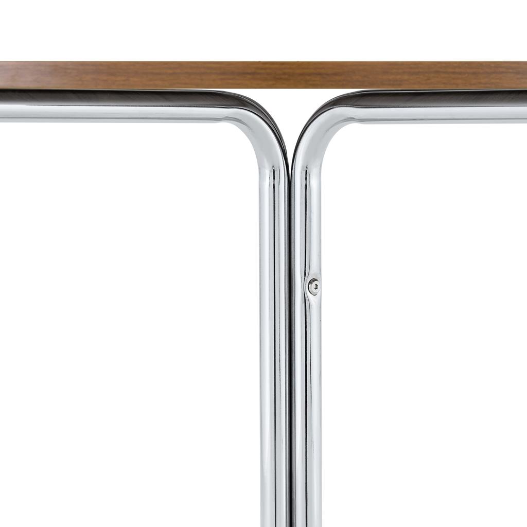 Round modern side table, walnut MDF tabletop, chrome-plated 3-leg metal frame, for living room, dining room, balcony and office, minimalist design