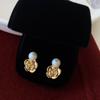 Rose series, natural freshwater pearl camellia stud earrings, light luxury temperament, niche earrings, women, silver needles