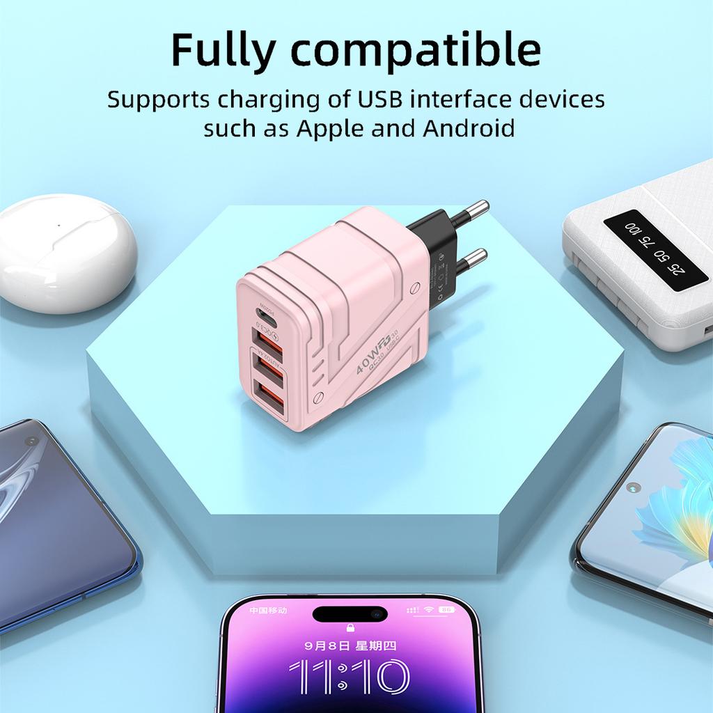 QGeeM 40W 3USB + Type C Phone Charger PD Quick Charging USB Type C Charger Adapter For Iphone Huawei Xiaomi