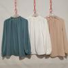 Export Japanese Original Single Cut Label Pearl Buckle Stand Collar Pullover Chiffon Long Sleeves Shirt Women's Professional Commute Shirt Base