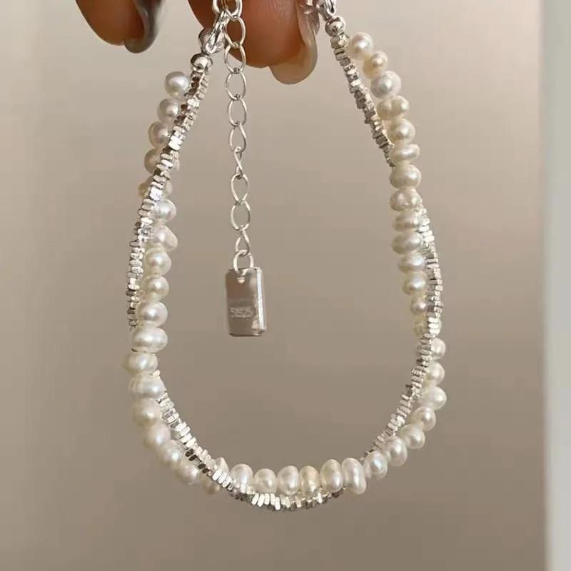 925 Silver Bracelets Heart Shaped Partial Pearls Knots Bracelet for Women Fashion Charm Bracelet Original Party Jewelry