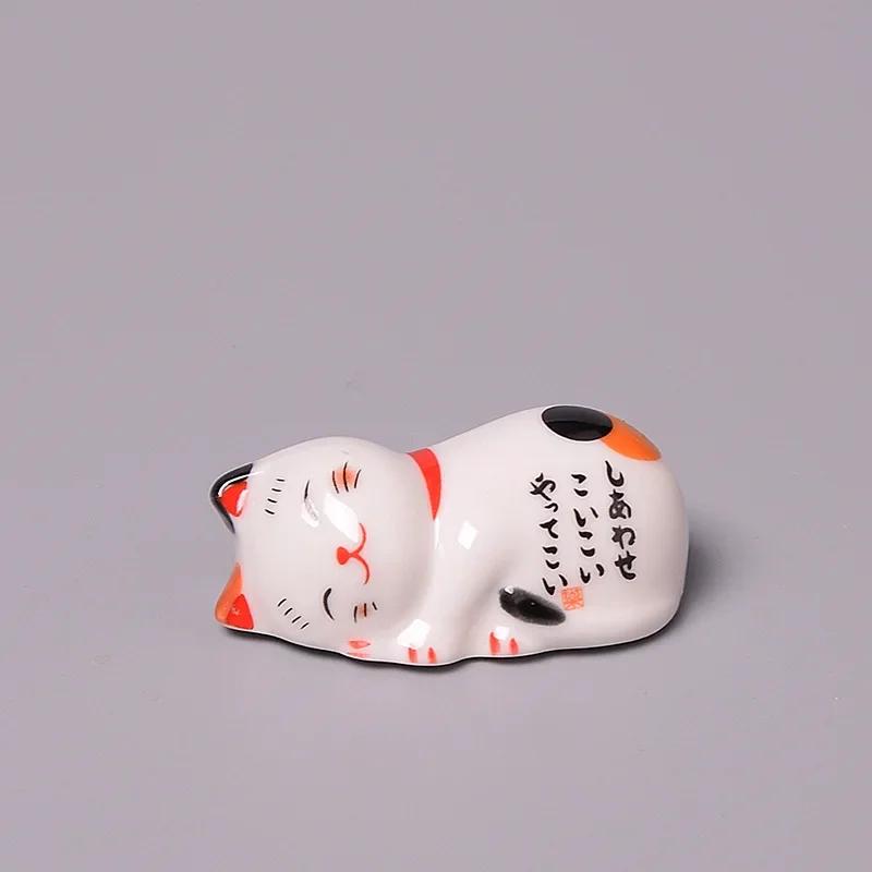 Zakka Cute Cat Chopstick Holder Tableware Japanese Style Underglaze Restaurant Simple Oval Spoon Bracket Utensil for Kitchen