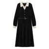 New Xiaoxiangfeng Black Fake Two-piece Dress, Children's Autumn and Winter Teaching Interview Commuting Temperament Long Dress