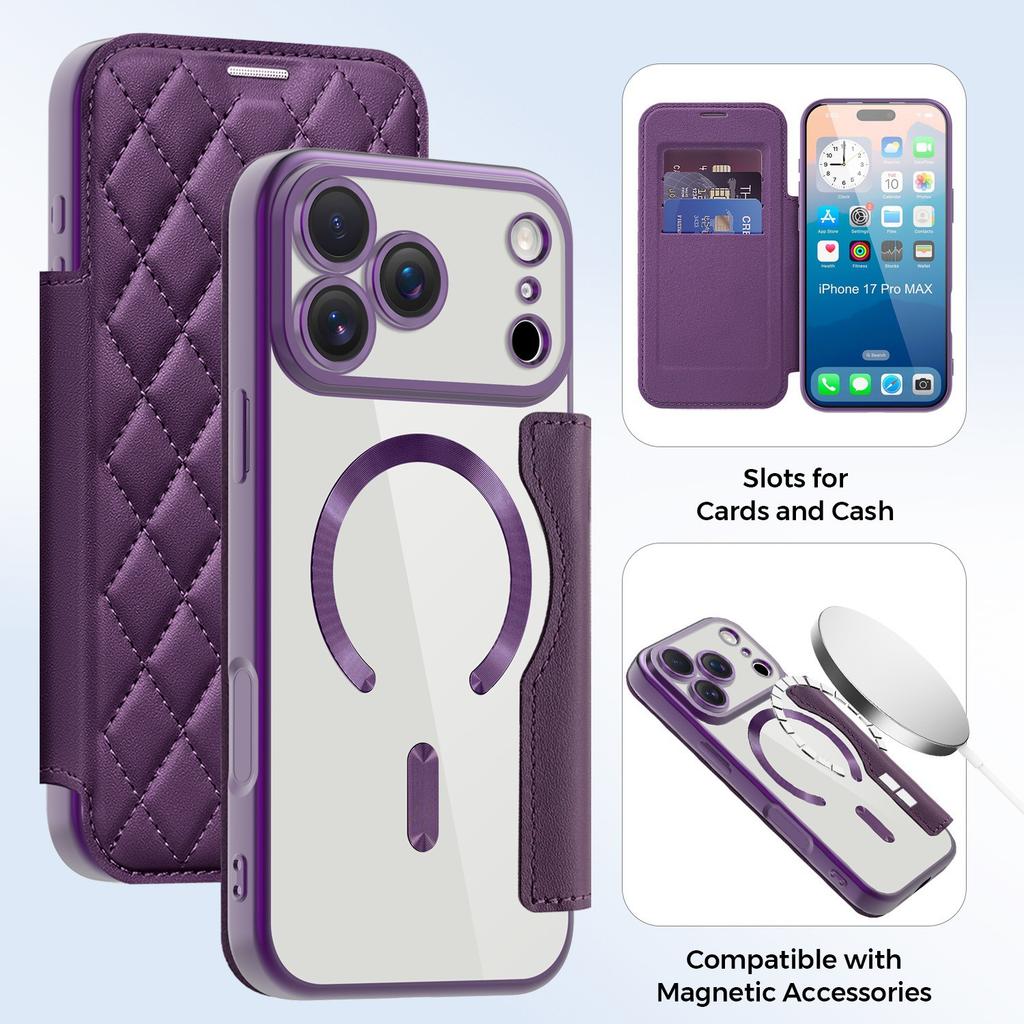 Applicable To IP17PROMAX Yadun Xiaoxiangfeng Hollow Magnetic Suction Leather Case 17PRO Transparent Flip Leather Case Insert Card Case