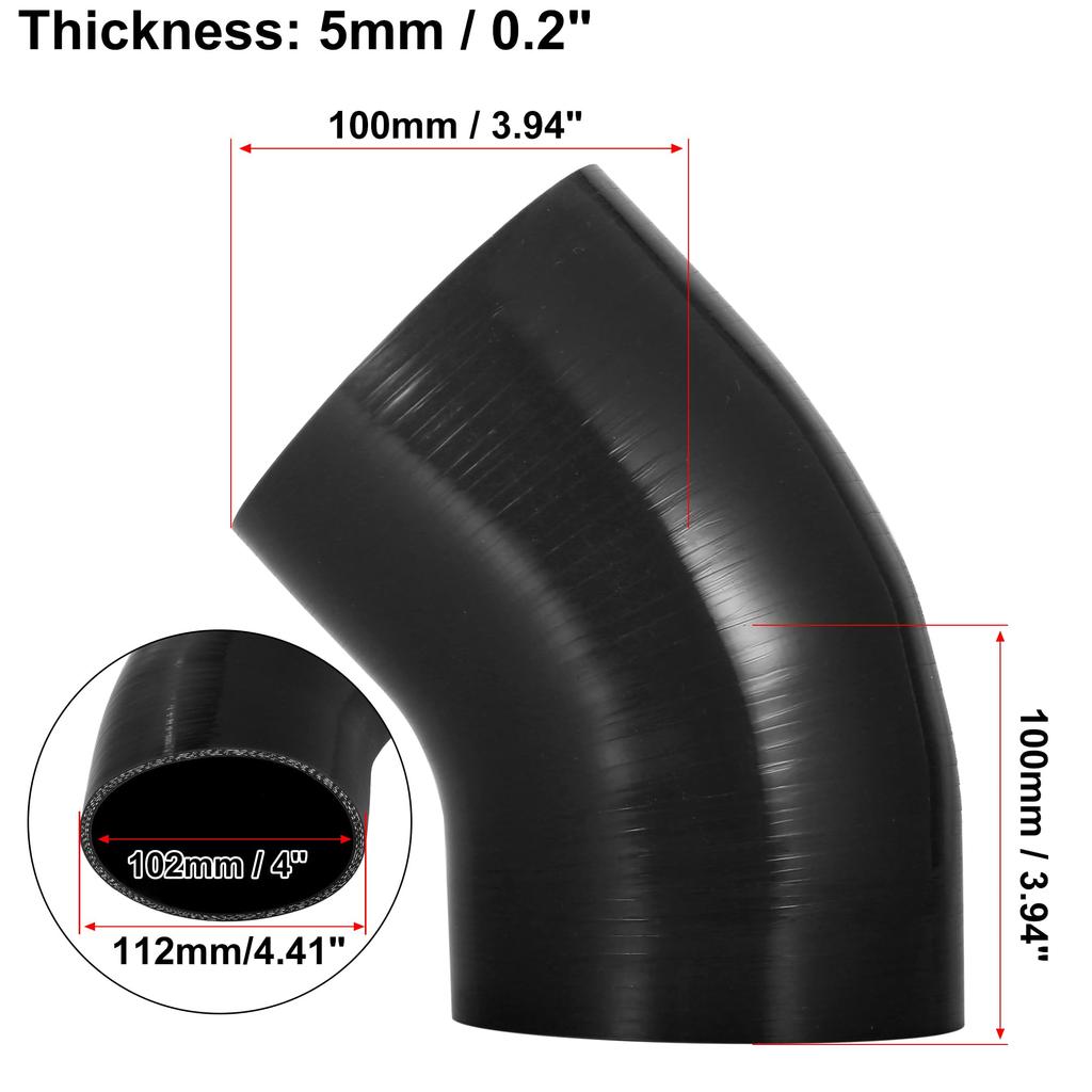 X AUTOHAUX 102mm 4" ID 45 Degree Elbow Silicone Reducer Coolant Hose, Silicone Hose Coupler, Black for Car Intercooler Intake Piping