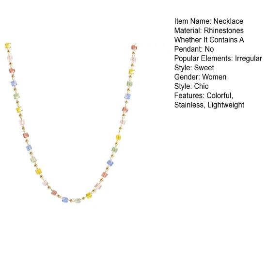 Women Necklace Beads Colorful Faux Crystal Electroplated Stainless Lightweight Cool Girl Pendant Necklace Birthday Gift Neck Jewelry