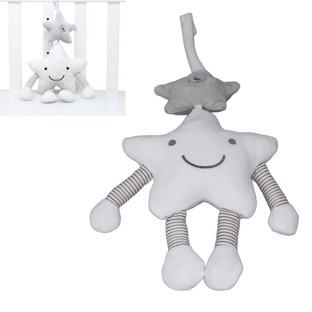 Baby Crib Mobile with Wind Chime Soft Plush Cute White Cartoon Five Pointed Star Shape Baby Crib Hanging Toy for Car Crib Trolley