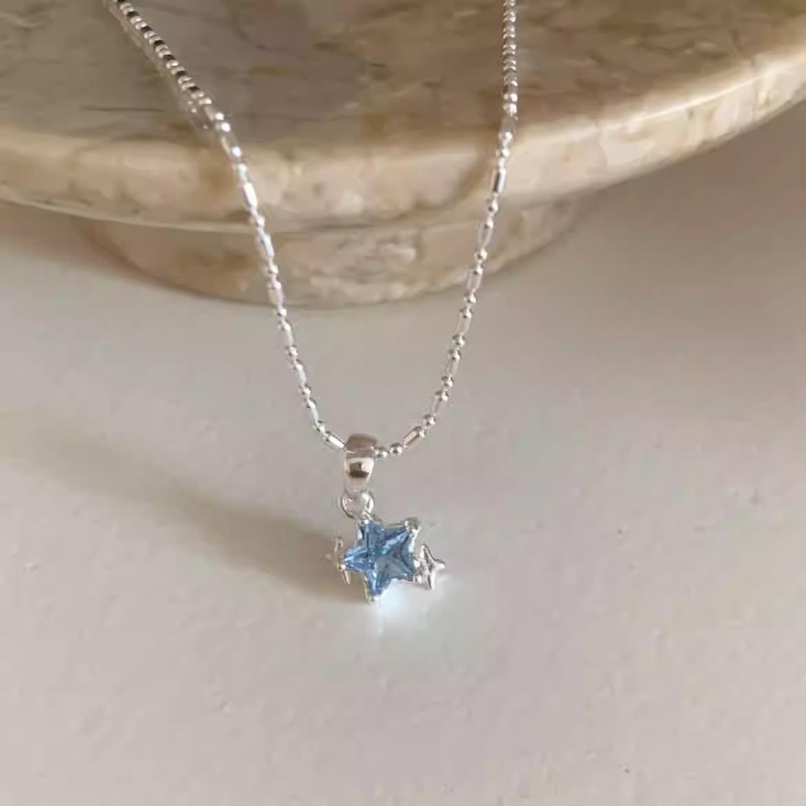 Ожерелье «Синяя звезда» - Женская роскошная цепочка на ключицу с пятиконечной звездой, идеальный подарок для девушки или лучшей подруги.