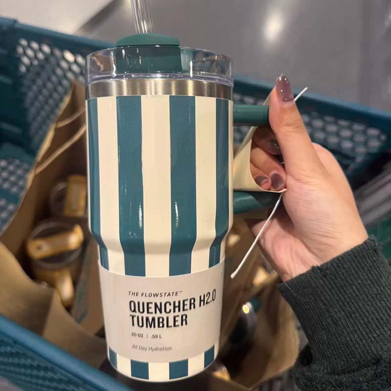 Garrafa Térmica de Água de 20oz Com Alça e Canudo Utensílio para Beber Quente Frio Aço Inoxidável Garrafa Térmica Portátil Copos de Café para Carro Caneca Térmica