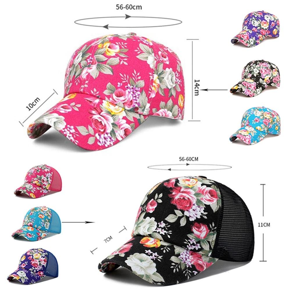 Outdoor Sunscreen Hat Casual Women Baseball Cap Adjustable Casual Cap Cotton Polyester Floral Printed Hat For Spring Outdoor