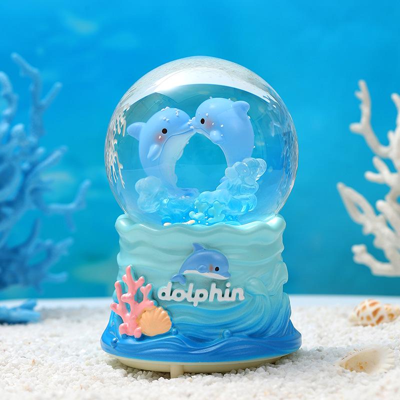 Cartoon Couple Crystal Ball Resin Snow Globe Music Box Toy
