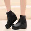 7cm Kleine Größe 33-43 Bequeme Echtleder Stiefel Damen Plateau Keilabsatz Schuhe 2024 Winter Mittlere Absätze Stiefeletten Büro