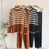 2025 Striped Knit Two-Piece Set: High-Neck Sweater & Loose Casual Long Sleeve Women's Outfit