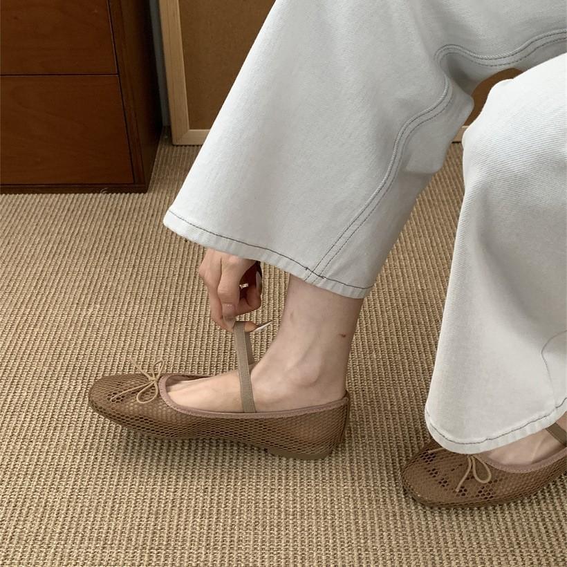 Flat Mary Jane shoes women's shoes spring and autumn 2025 new niche design mesh bow single shoes
