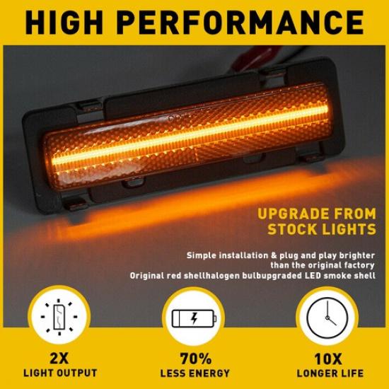 Smoked Lens Amber Full Strip Front LED Side Marker Lights For 82-92 Chevy Camaro