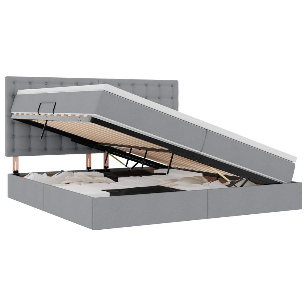 Storage Bed with Mattress Light Grey 200 x 200 cm Polyester