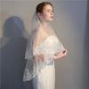 Exquisite Double Layer Bridal Veil with Sequins and Lace Edge for Wedding Photography