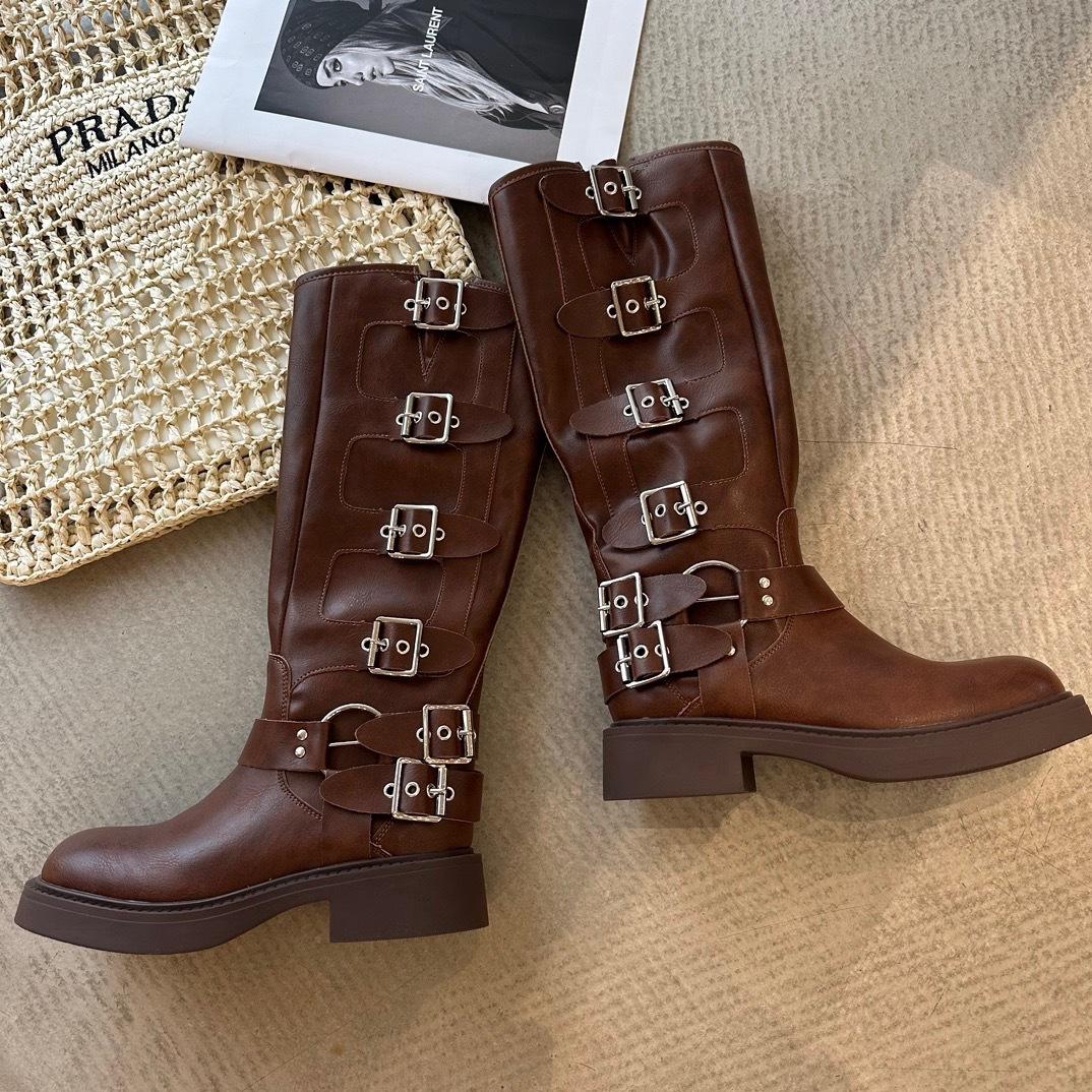 

Четыре сезона можно носить сапоги с круглым носком и толстым каблуком, ретро-стиль панк, мотоциклетные сапоги, стильные модные сапоги с пряжкой на поясе для женщин 39 темно-коричневого