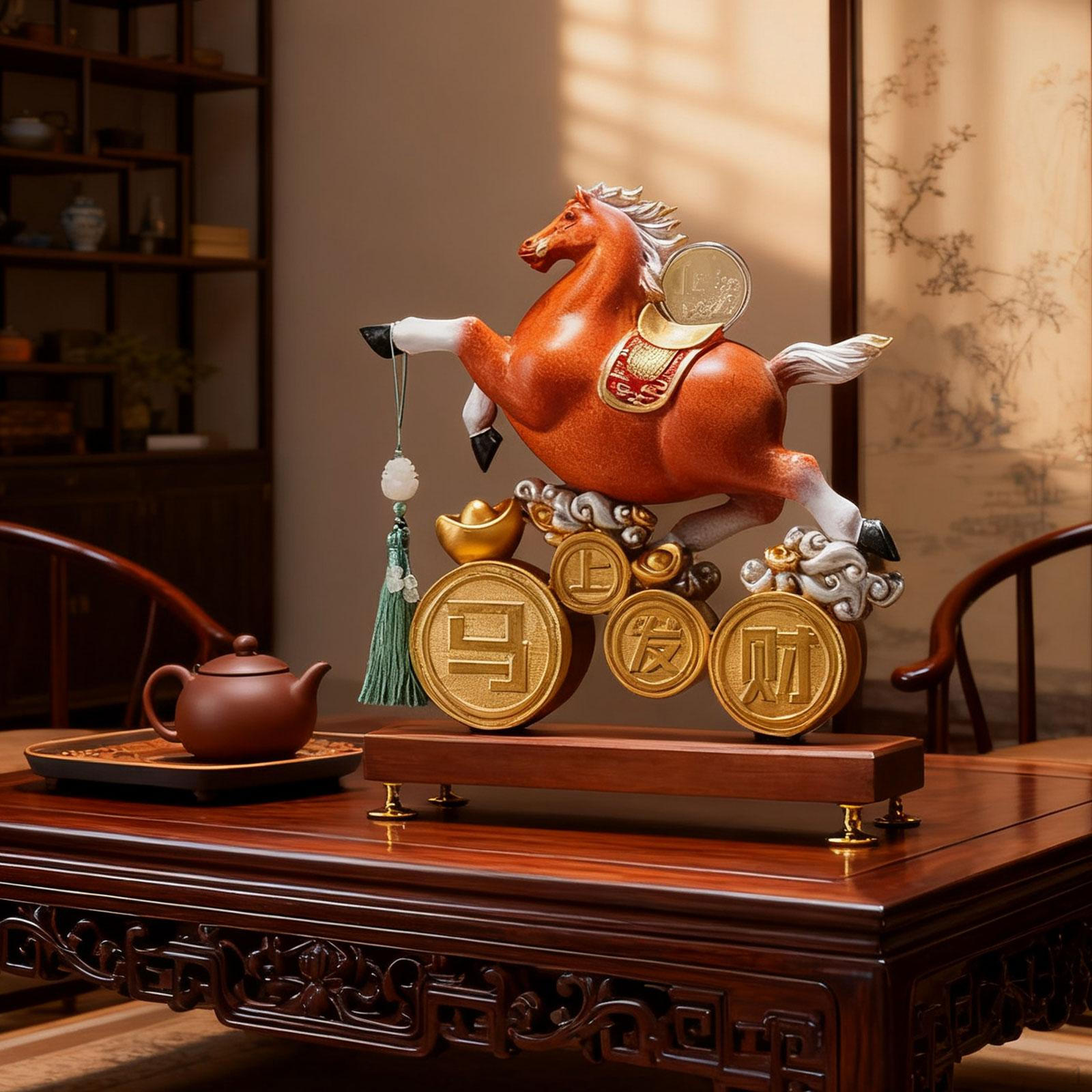 

Horse Figurine Animal Sculpture Resin Fine Craftsmanship Tabletop Ornament Chinese Fengshui Orange