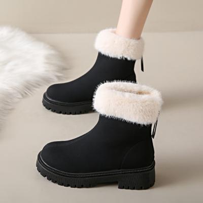 Damen Plateau Pelz Stiefeletten Flats Schuhe Winter 2025 Neue Marke Trend Kurzer Plüsch Chelsea Casual Walking Warm Schnee Botas Mujer