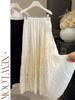 2026 Spring/Summer High-Waisted Slimming A-Line Pleated Skirt for Women - Gentle Sweet Cake Style, Hip-Covering and Long Length.