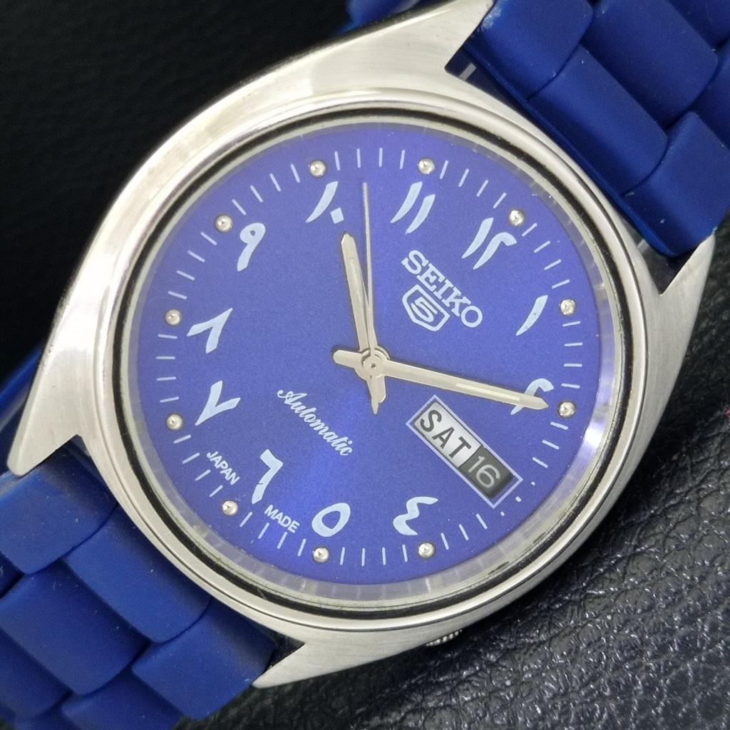 VINTAGE SEIKO 5 AUTOMATIC 6119C JAPAN MENS ARABIC BLUE DIAL WATCH A702527-1 R126-a702527