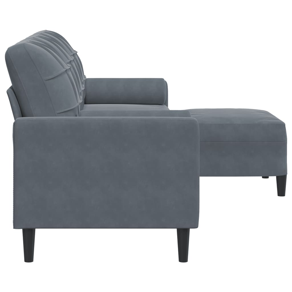 3 Seater Sofa with Ottoman in Dark Gray 210 cm Velvet