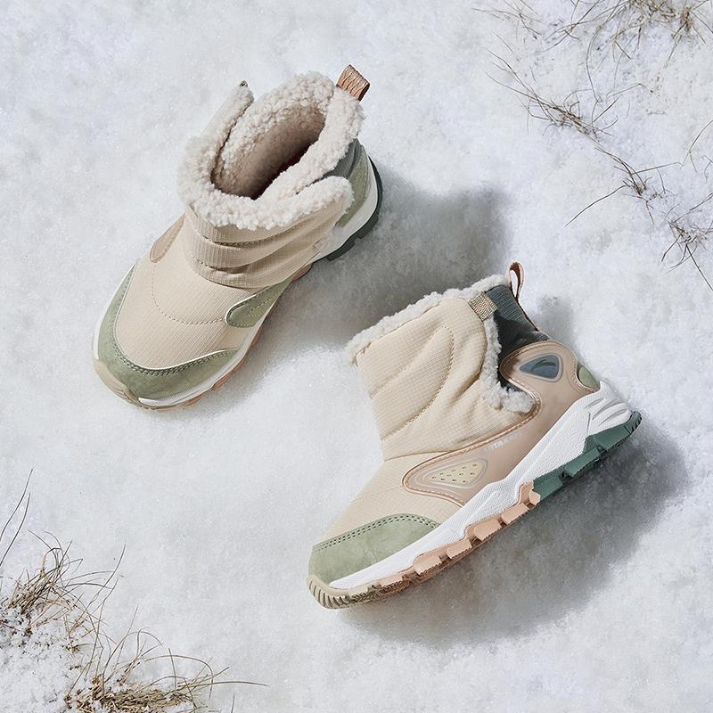 Anta Kids Kids Boots Grainy Beige Brocade Green Rinse Green Fleece Lined Warm Non-slip Durable Stylish A22449942-1