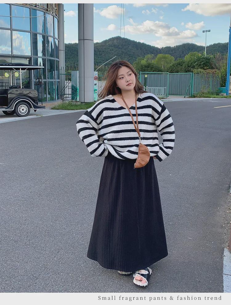 Women's Large Pleated High-Waist Korean Style Long Skirt - Autumn/Winter Slim & Loose Fit
