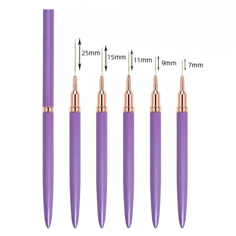 Pluma Pincel para Uñas 5 uds/set Set de Pinceles Liner para Uñas Larga Raya Dibujo Profesional